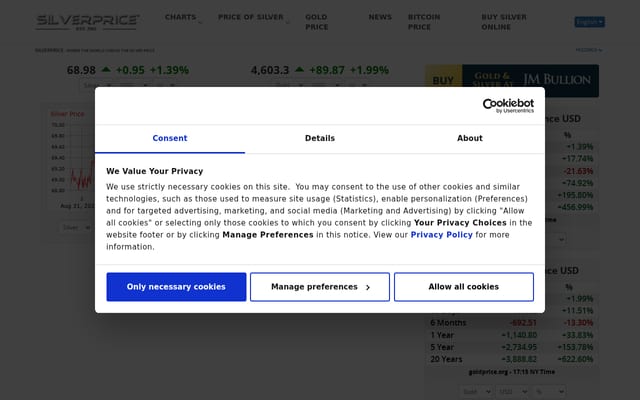 Screenshot of silverprice.org