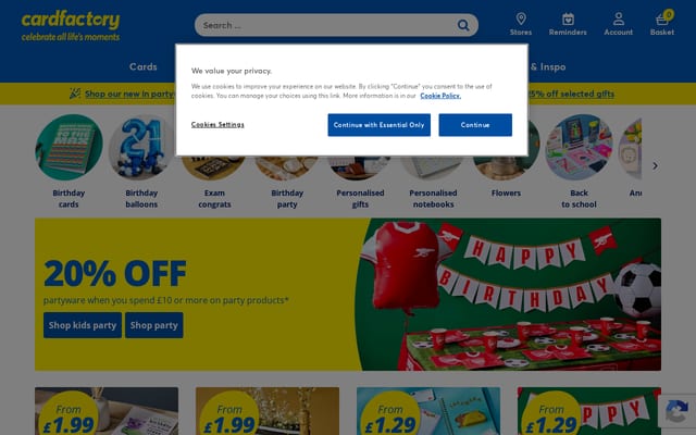 Screenshot of cardfactory.co.uk