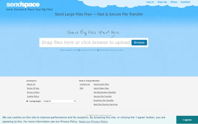 Screenshot of sendspace.com