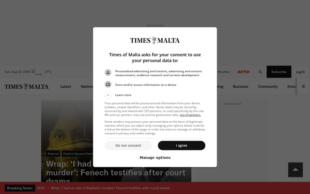 Screenshot of timesofmalta.com