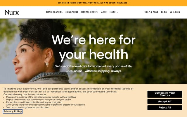 Screenshot of nurx.com