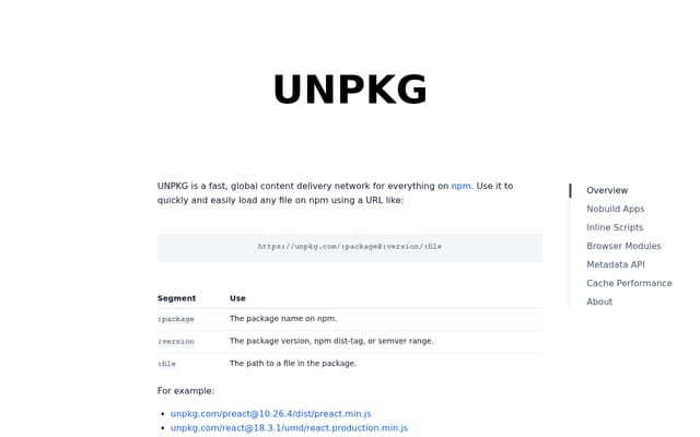 Screenshot of unpkg.com
