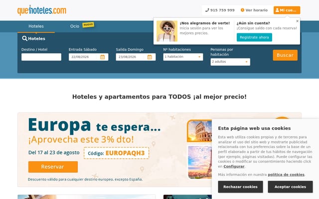 Screenshot of quehoteles.com