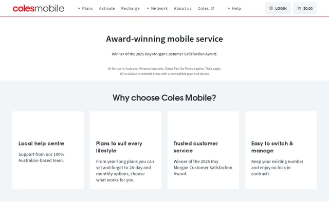 Screenshot of colesmobile.com.au