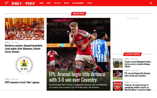 Screenshot of dailypost.ng