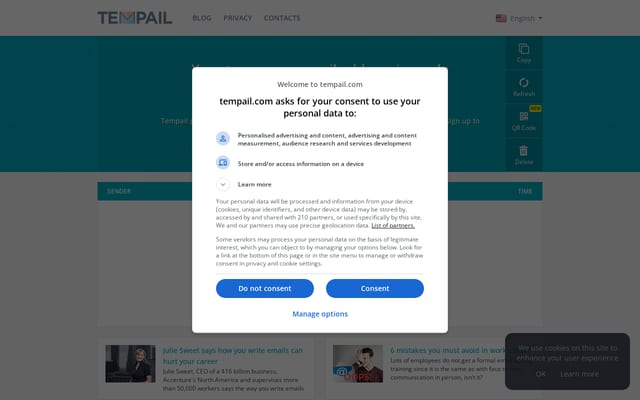 Screenshot of tempail.com