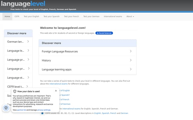 Screenshot of languagelevel.com