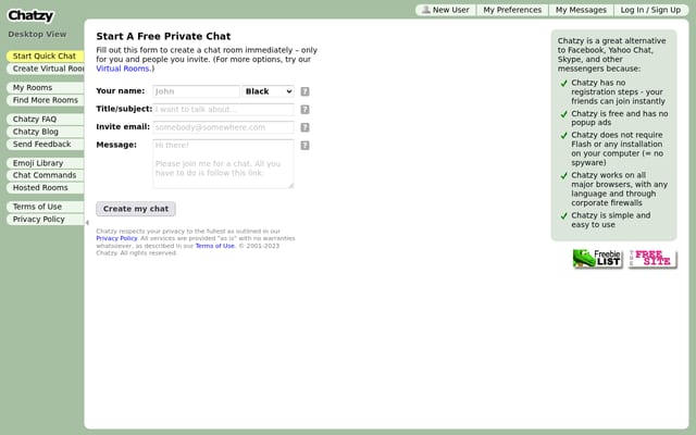 Screenshot of chatzy.com