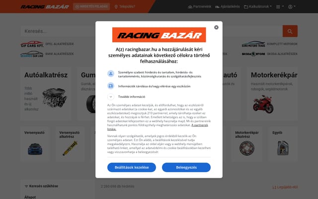 Screenshot of racingbazar.hu