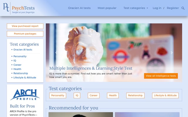 Screenshot of psychtests.com