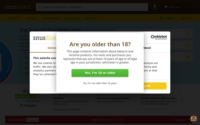 Screenshot of snusdirect.com