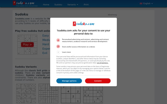 Screenshot of 1sudoku.com