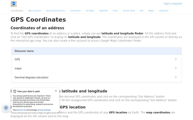 Screenshot of gps-coordinates.net