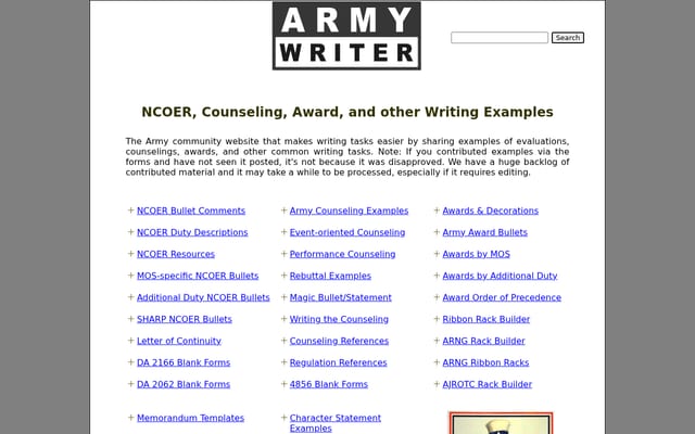 Screenshot of armywriter.com