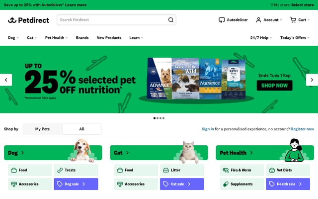 Screenshot of petdirect.co.nz