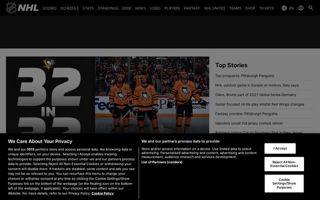 Screenshot of nhl.com
