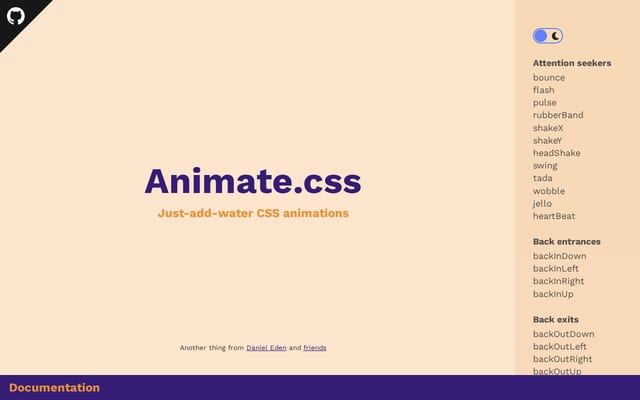 Screenshot of animate.style