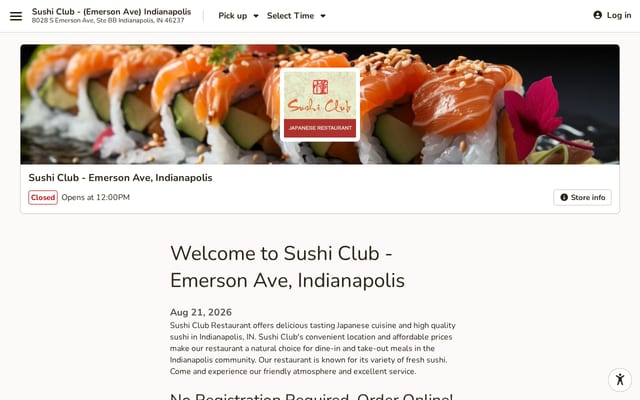 Screenshot of sushiclubindy.com