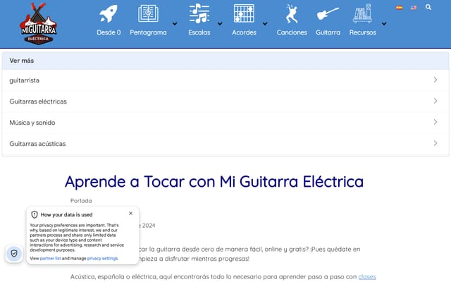 Screenshot of miguitarraelectrica.com