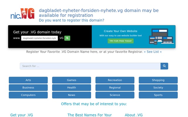 Screenshot of dagbladet-nyheter-forsiden-nyhete.vg