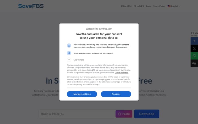 Screenshot of savefbs.com