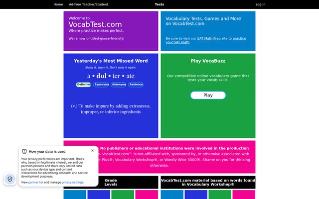 Screenshot of vocabtest.com