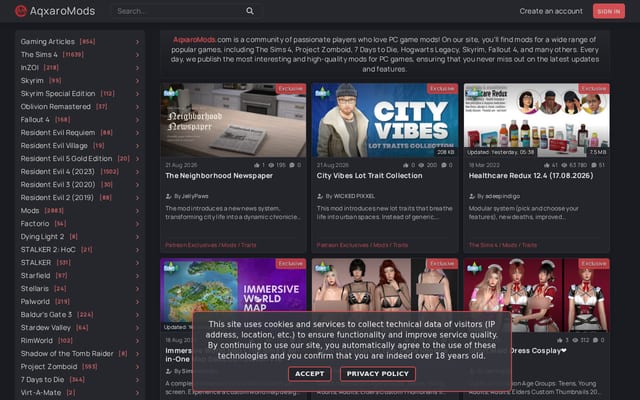 Screenshot of aqxaromods.com