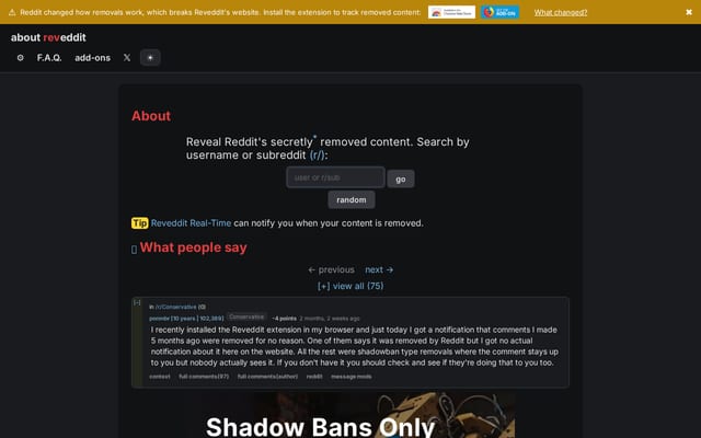 Screenshot of reveddit.com