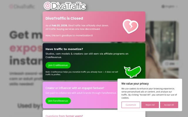 Screenshot of divatraffic.com