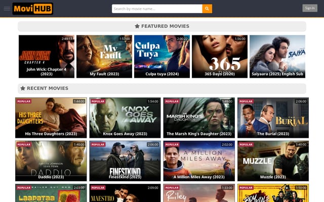 Screenshot of movihub.net
