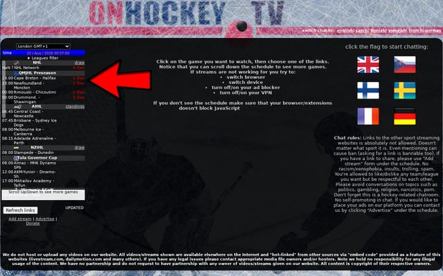 Screenshot of onhockey.tv