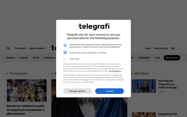 Screenshot of telegrafi.com