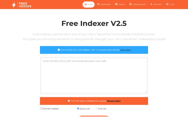 Screenshot of freeindexer.com