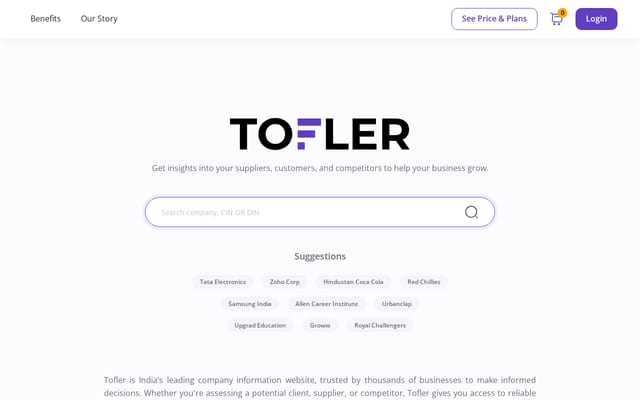 Screenshot of tofler.in