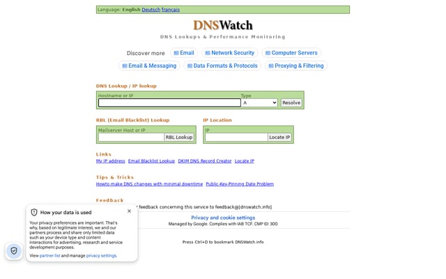 Screenshot of dnswatch.info