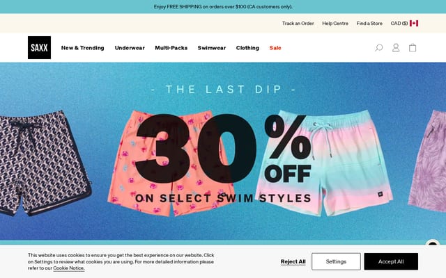 Screenshot of saxxunderwear.ca