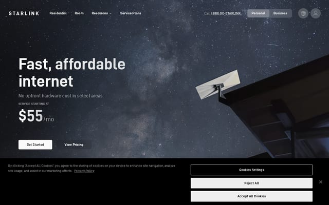Screenshot of starlink.com