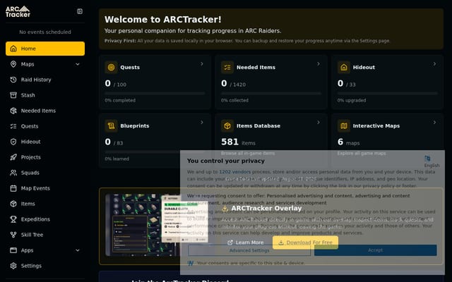 Screenshot of arctracker.io