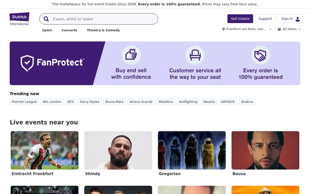 Screenshot of stubhub.ie