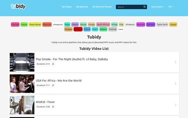 Screenshot of tubidy.cool