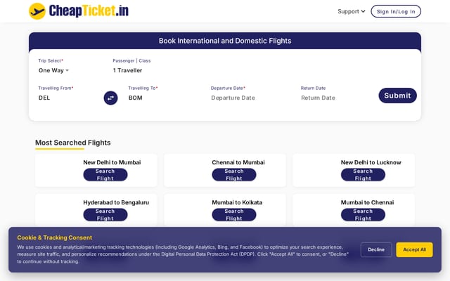 Screenshot of cheapticket.in
