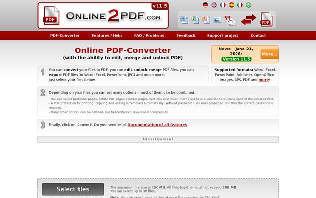 Screenshot of online2pdf.com
