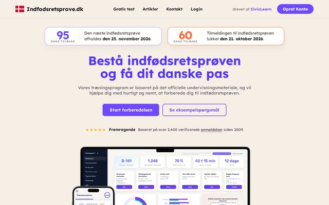Screenshot of indfodsretsprove.dk