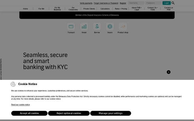 Screenshot of fnbbotswana.co.bw