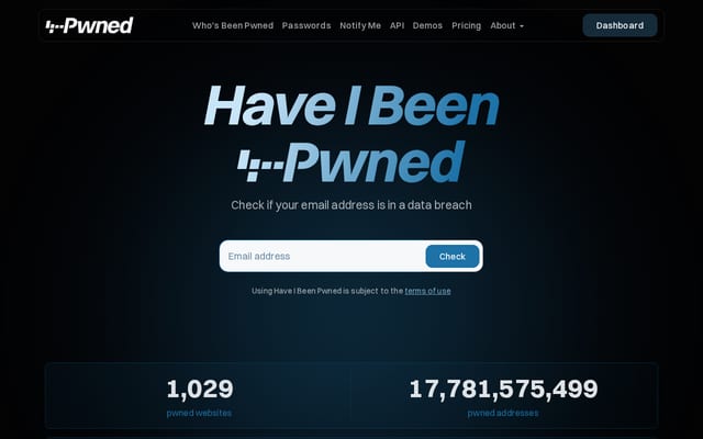 Screenshot of haveibeenpwned.com