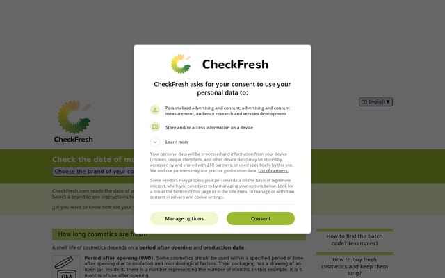 Screenshot of checkfresh.com