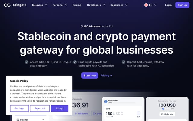 Screenshot of coingate.com