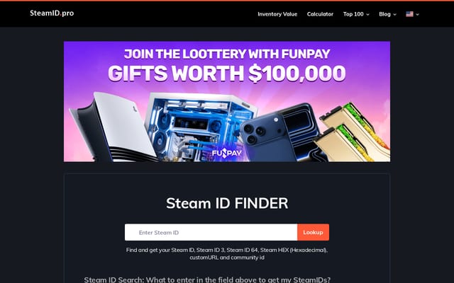 Screenshot of steamid.pro