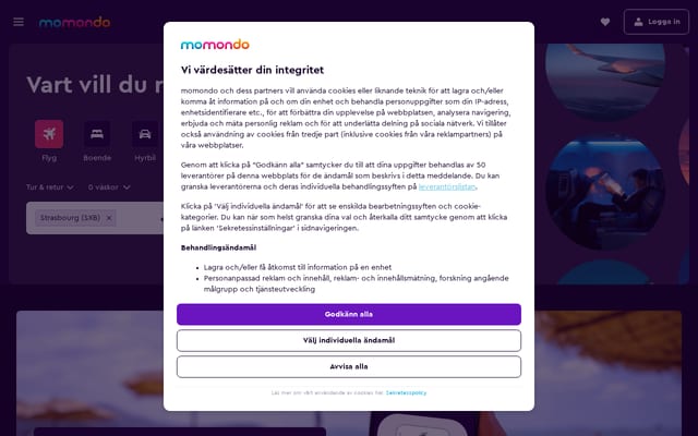 Screenshot of momondo.se