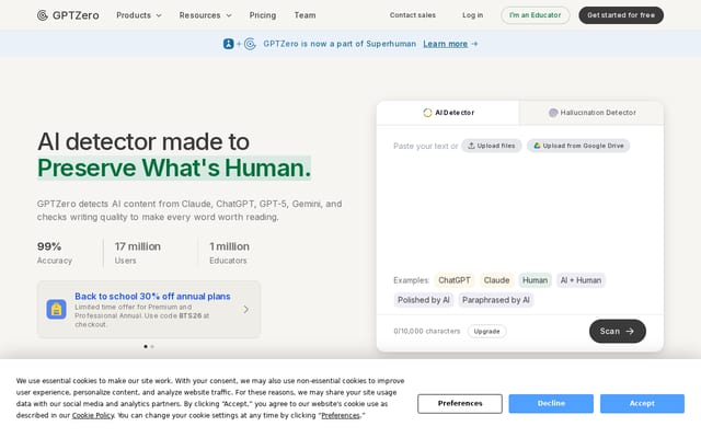 Screenshot of gptzero.me